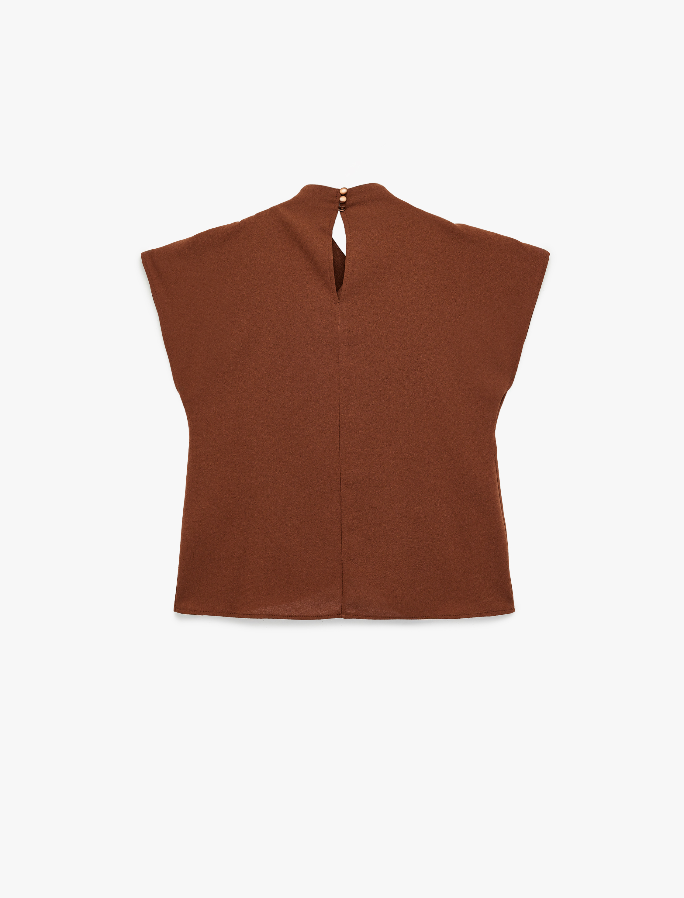   Yuvarlak Dökümlü Yaka Kolsuz Çiçek Aksesuarlı Bluz