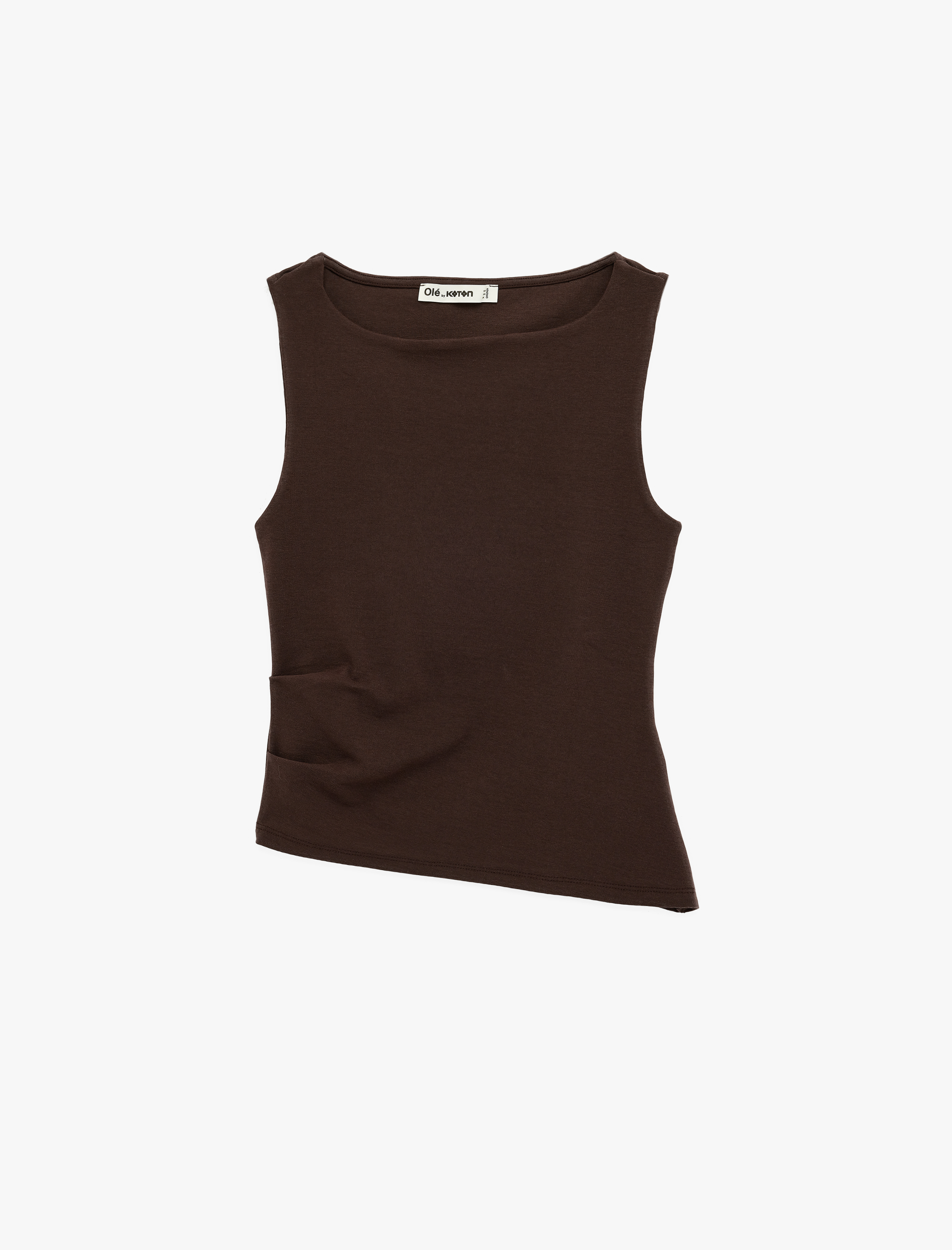   Slim Fit Asimetrik Kesim Kolsuz Kayık Yaka Bluz