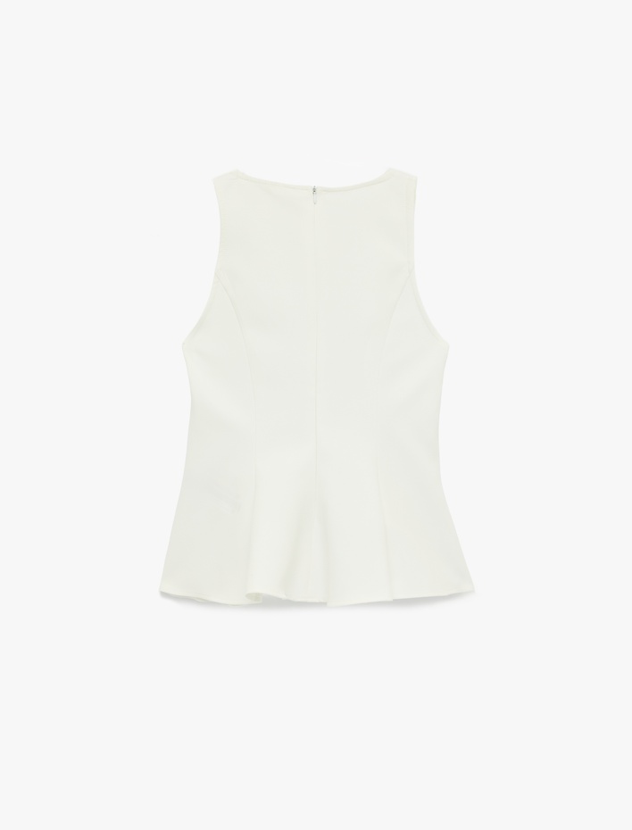  Slim Fit Kolsuz Bisiklet Yaka Peplum Bluz