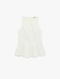 Slim Fit Kolsuz Bisiklet Yaka Peplum Bluz