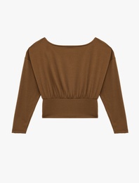 Regular Fit Uzun Kollu Kayık Yuvarlak Yaka Tişört