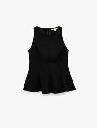 Slim Fit Kolsuz Bisiklet Yaka Peplum Bluz