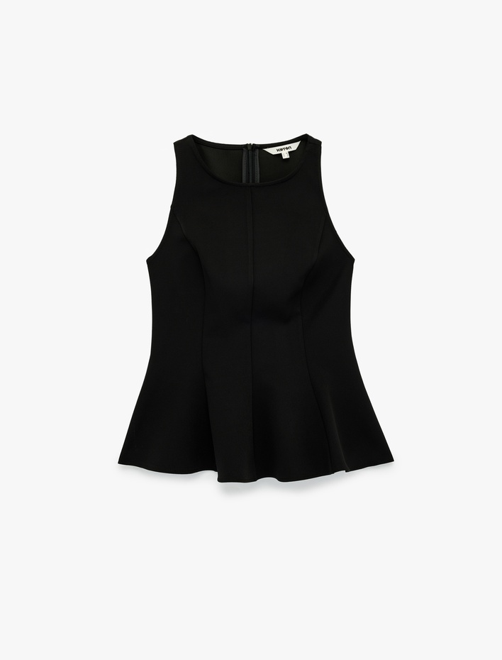  Slim Fit Kolsuz Bisiklet Yaka Peplum Bluz