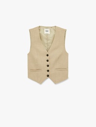 Regular Fit Cepli V Yaka Blazer Yelek