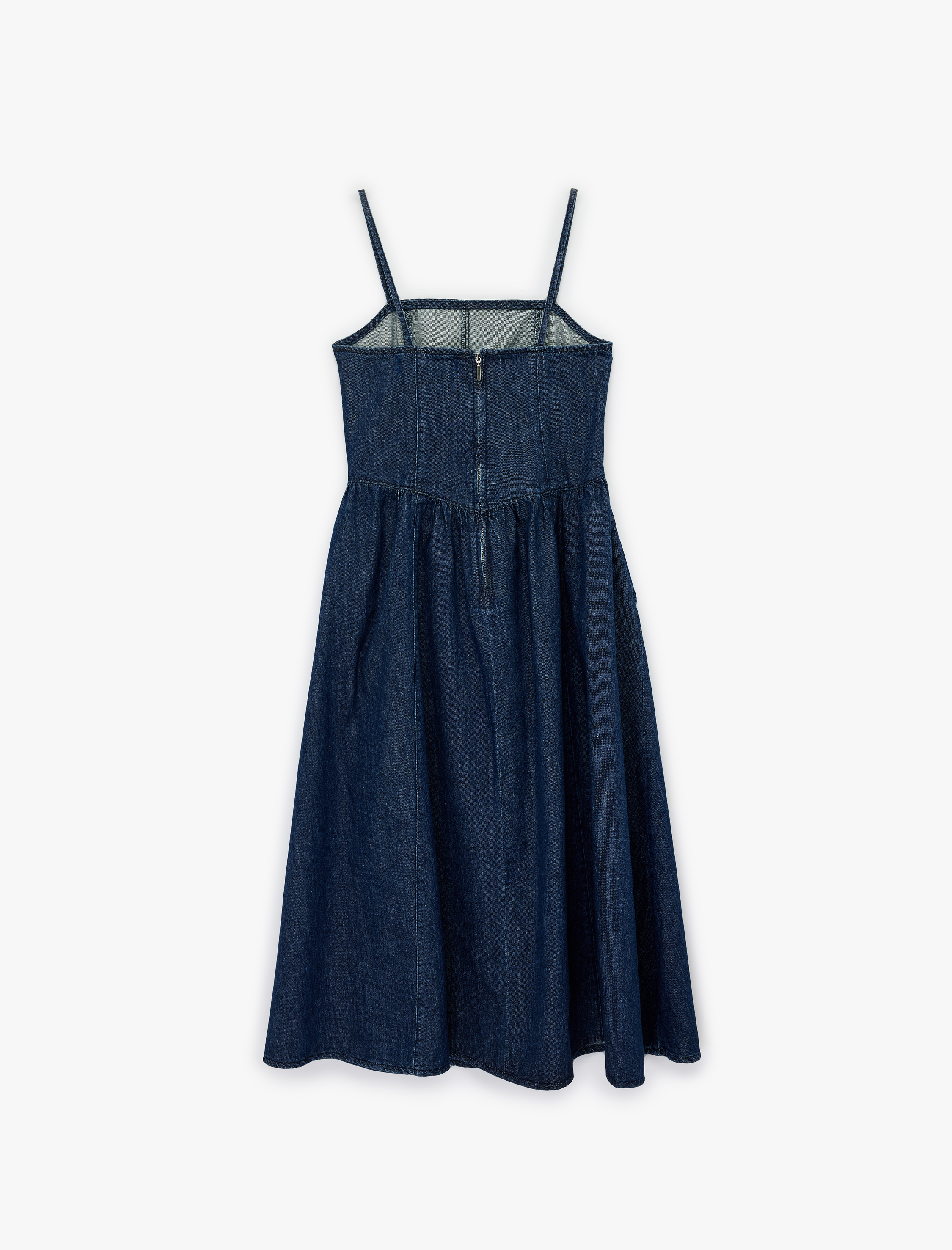   Regular Fit Cepli Askılı Midi Denim Elbise