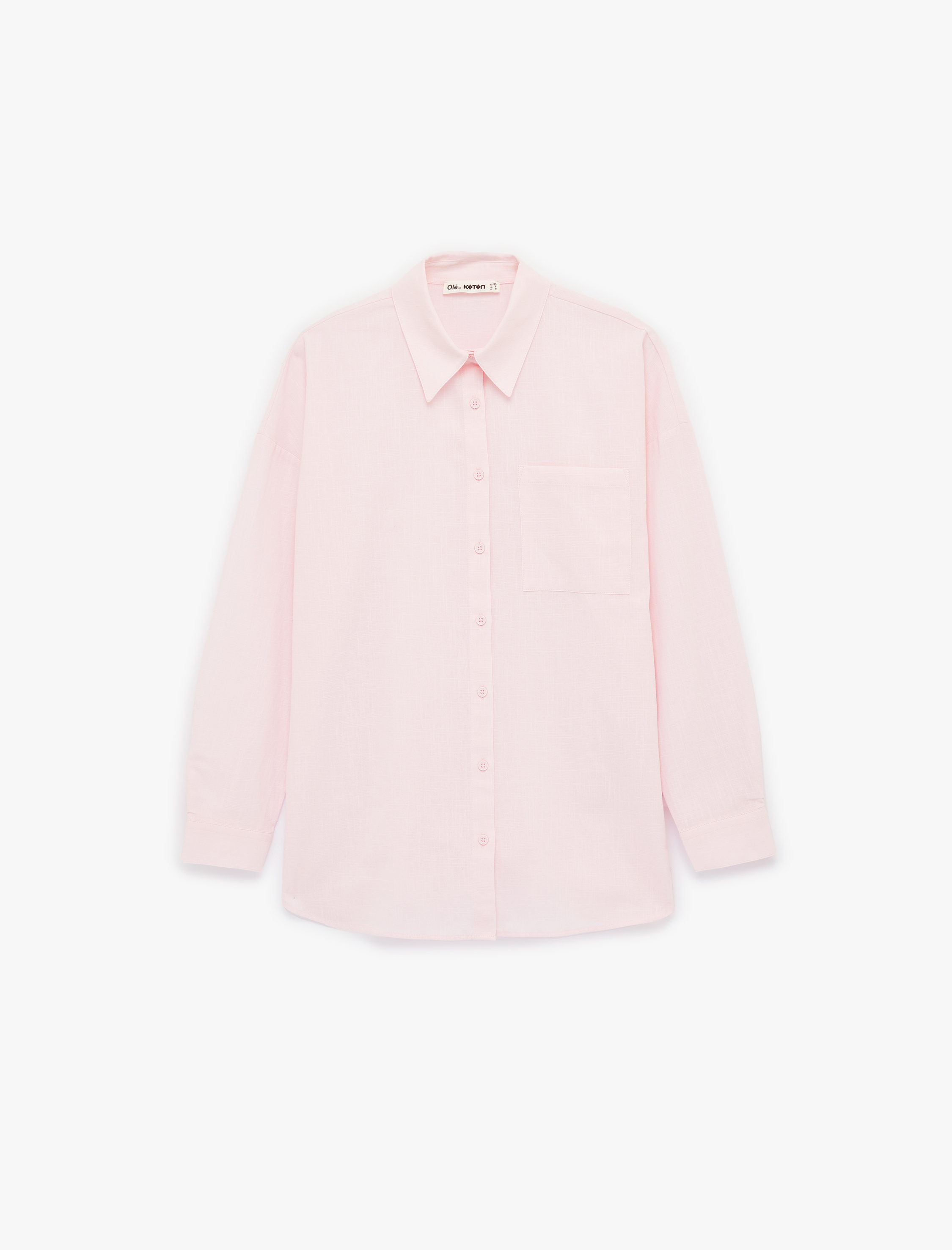   Cep Detaylı Pamuklu Uzun Kollu Klasik Yaka Oversize Gömlek