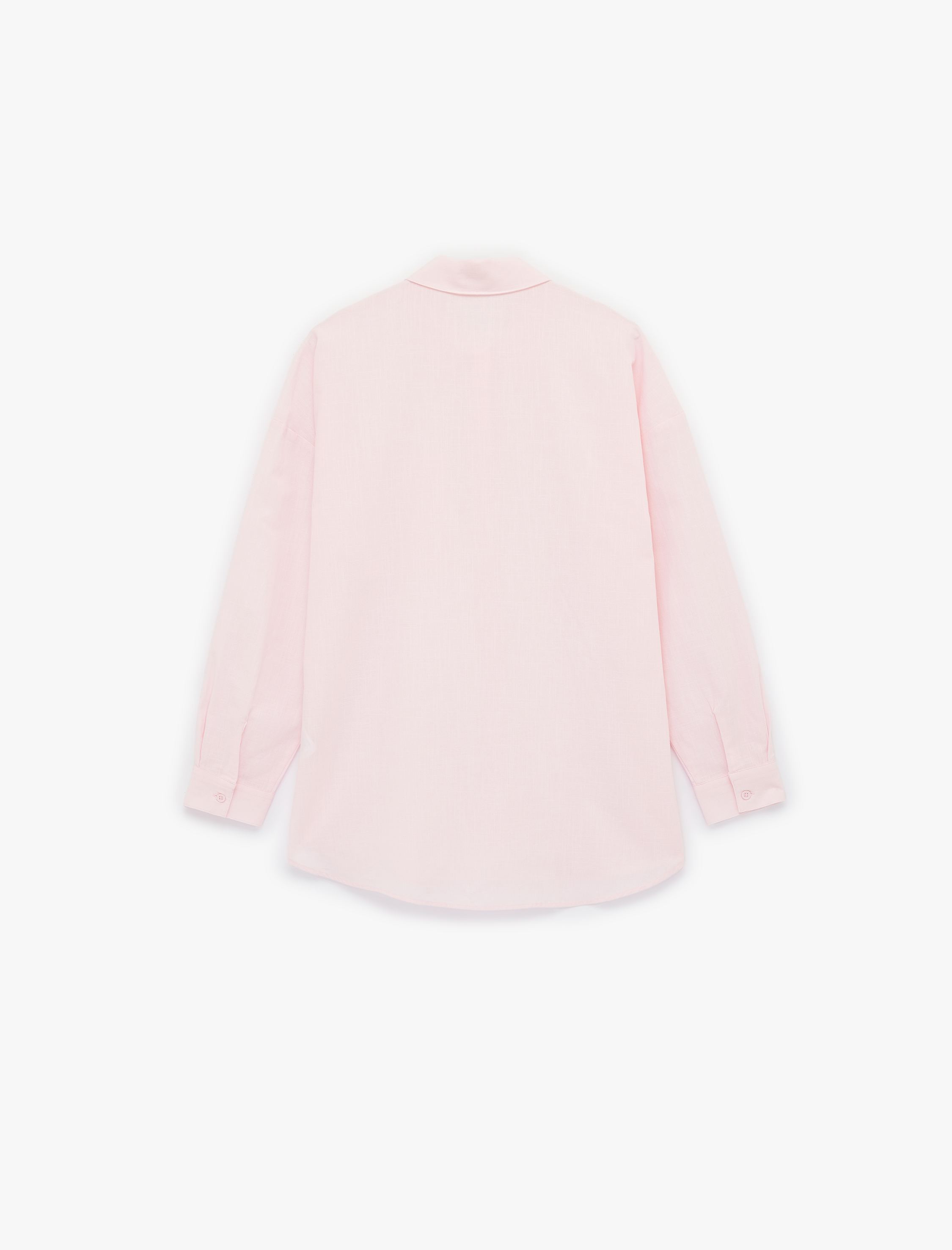   Cep Detaylı Pamuklu Uzun Kollu Klasik Yaka Oversize Gömlek