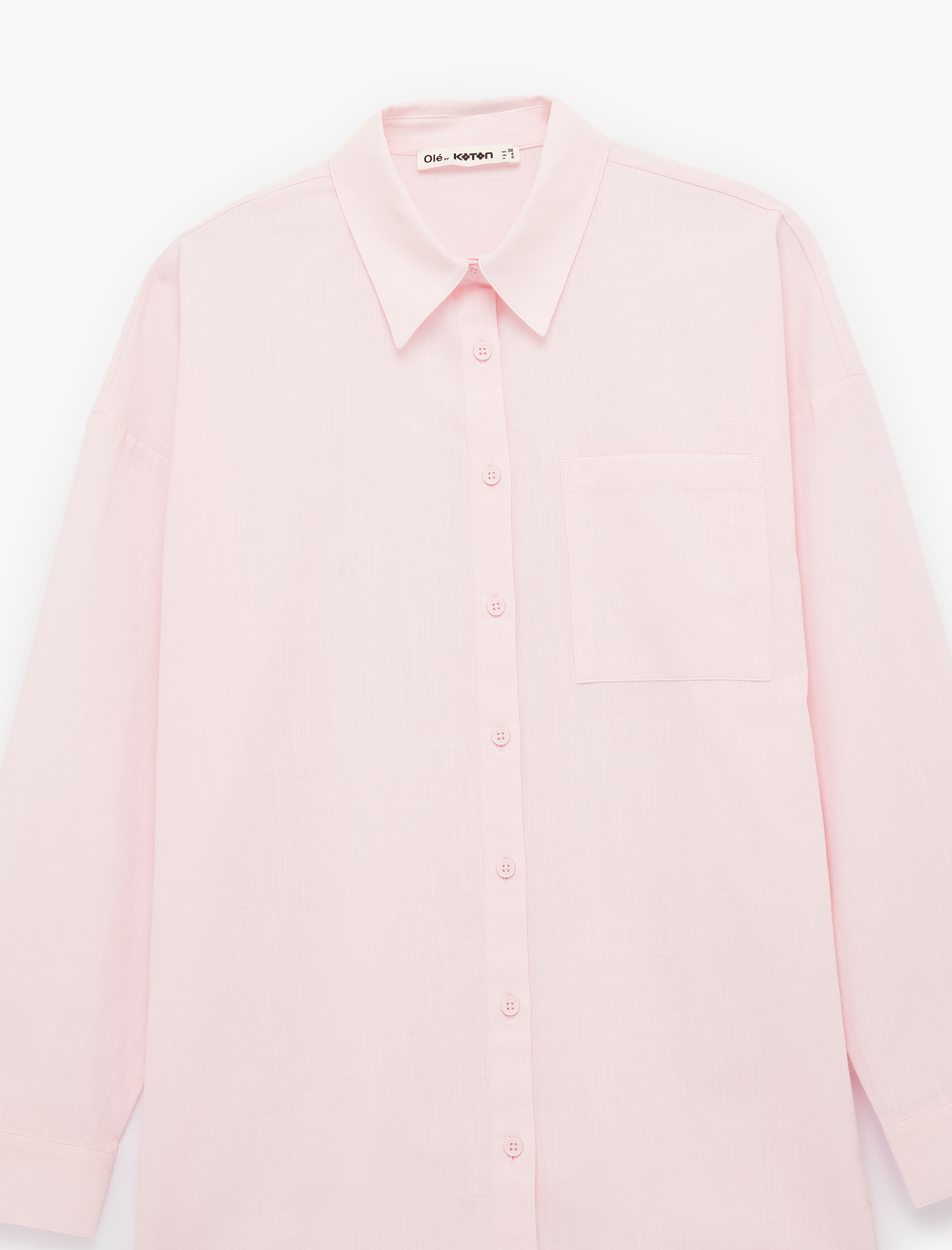   Cep Detaylı Pamuklu Uzun Kollu Klasik Yaka Oversize Gömlek