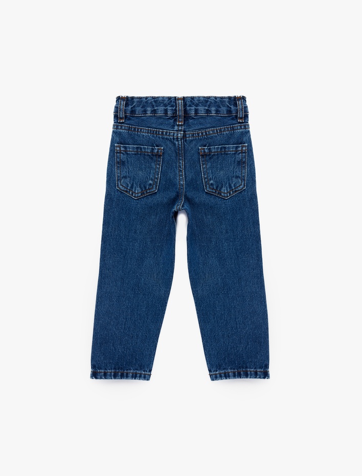 Erkek Bebek Pamuklu Cepli Düğmeli Denim Pantolon