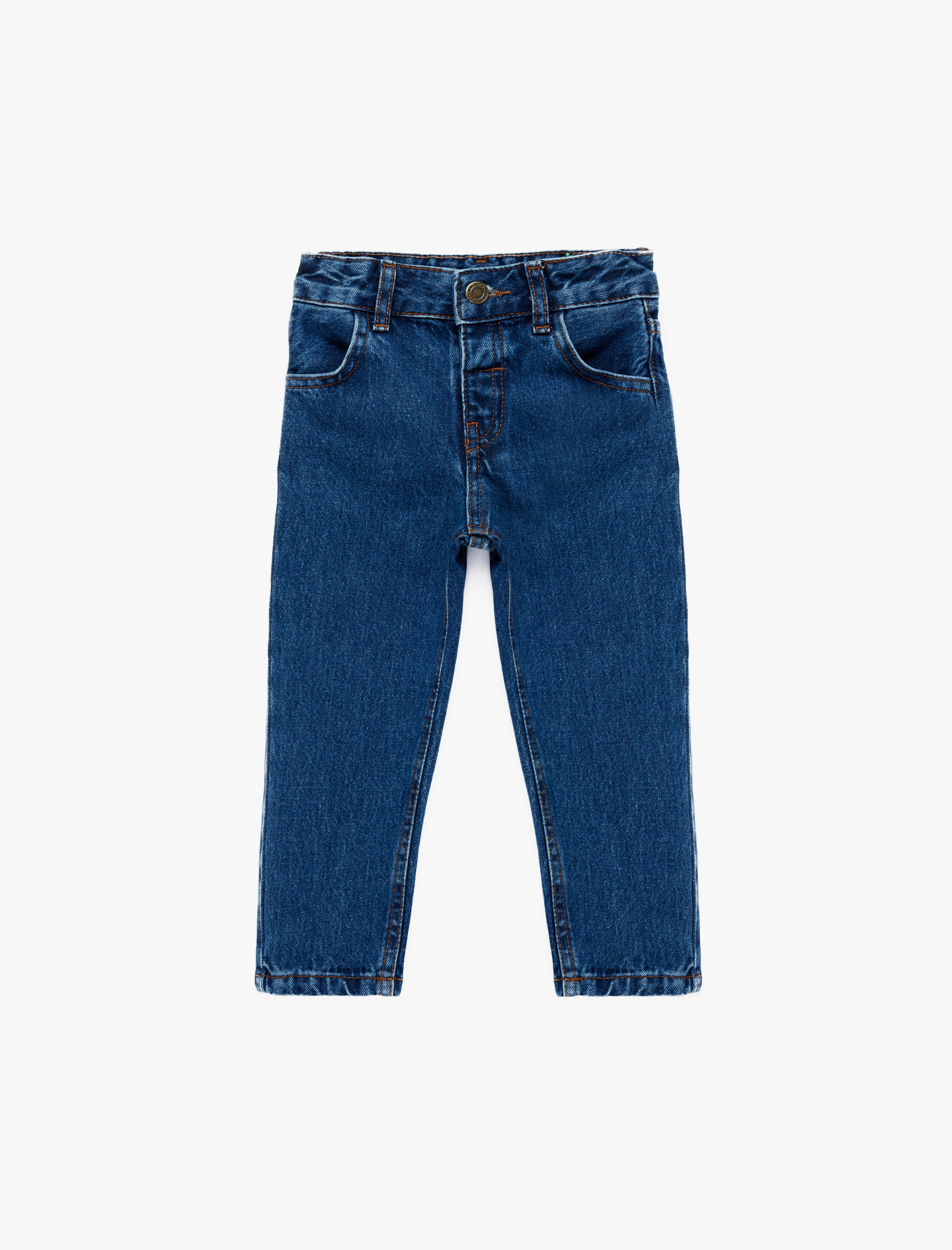  Erkek Bebek Pamuklu Cepli Düğmeli Denim Pantolon