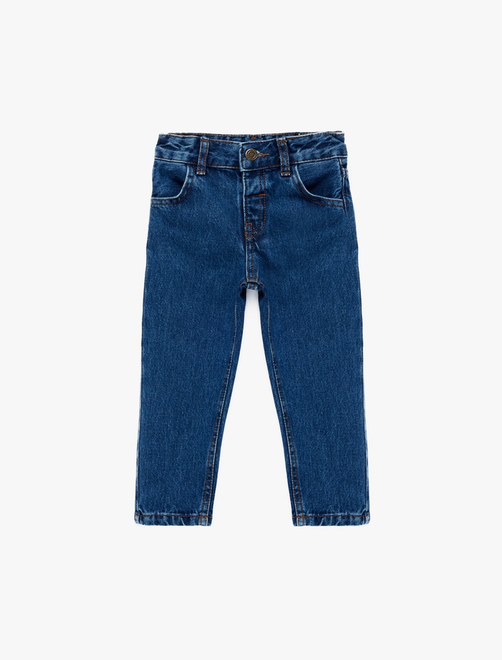 Erkek Bebek Pamuklu Cepli Düğmeli Denim Pantolon