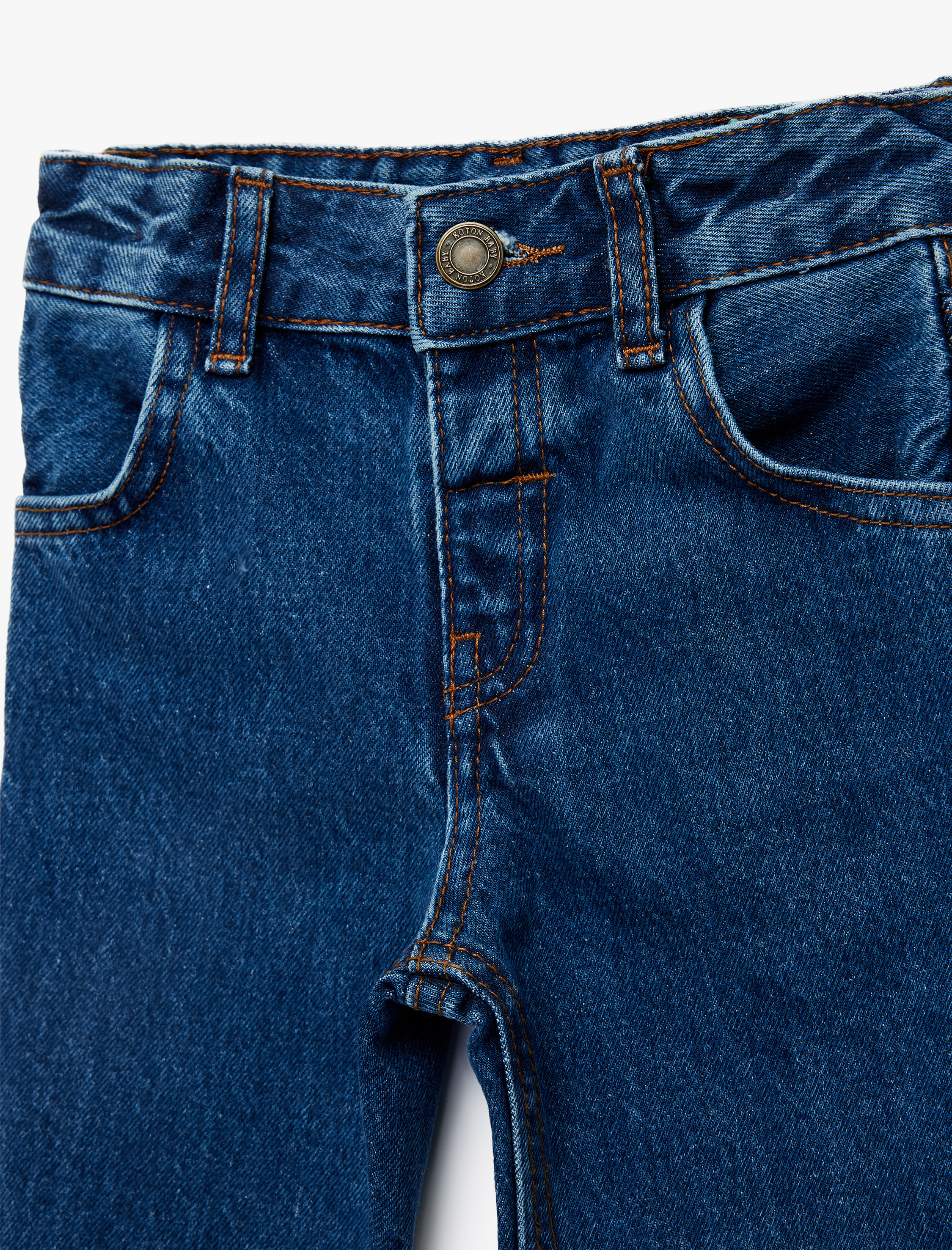  Erkek Bebek Pamuklu Cepli Düğmeli Denim Pantolon