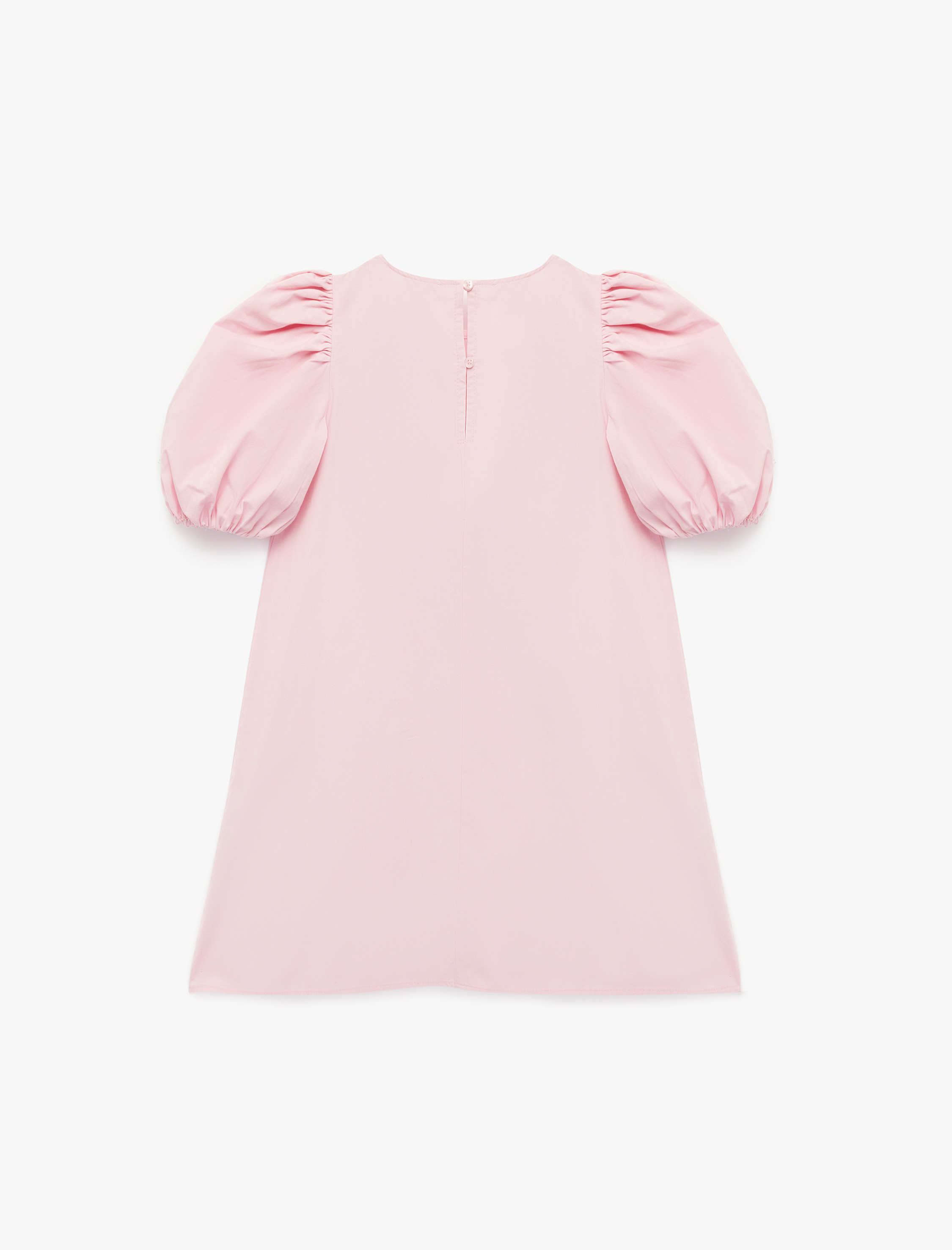  Kız Çocuk A Kesim Pamuklu Kısa Balon Kollu Çiçek Aplike Detaylı Elbise