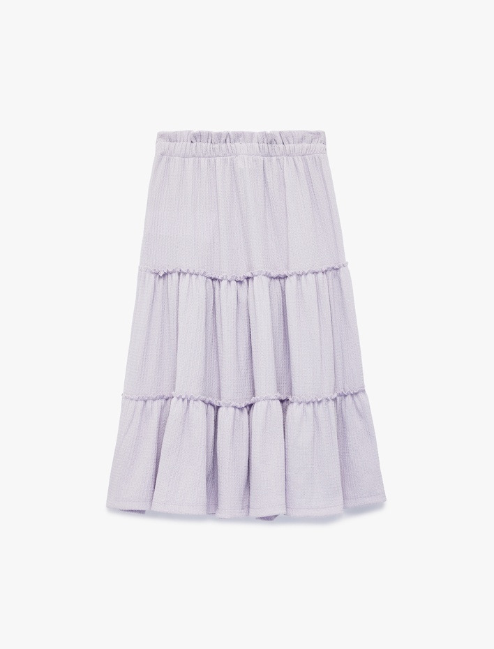 Kız Çocuk Beli Lastikli Kat Kat Detaylı Midi Etek