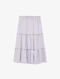 Beli Lastikli Kat Kat Detaylı Midi Etek