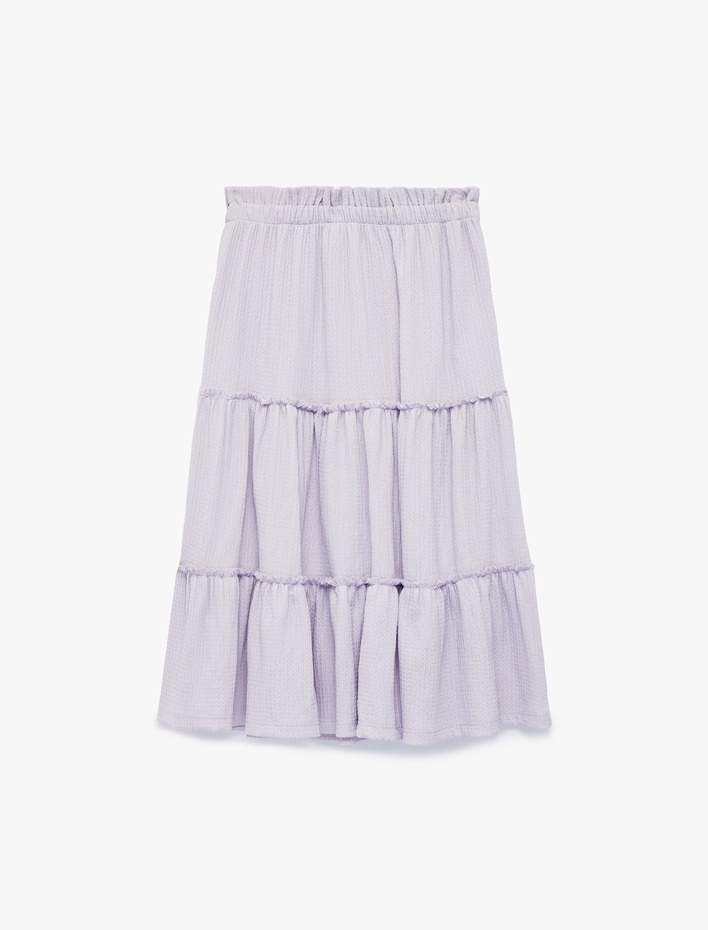 Kız Çocuk Beli Lastikli Kat Kat Detaylı Midi Etek