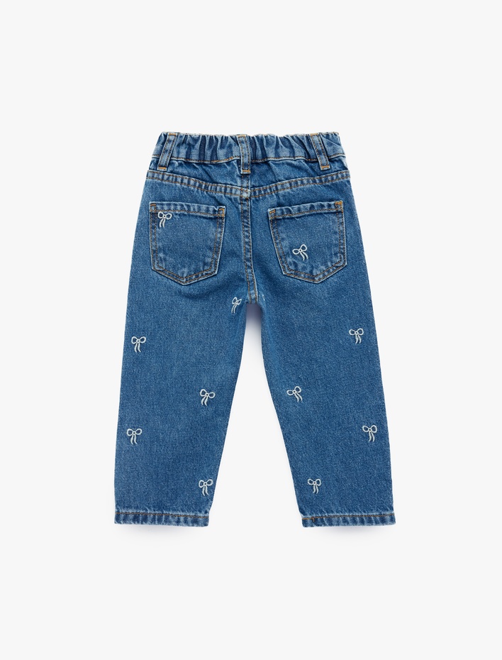 Kız Bebek Fiyonk Detaylı Pamuklu Denim Pantolon