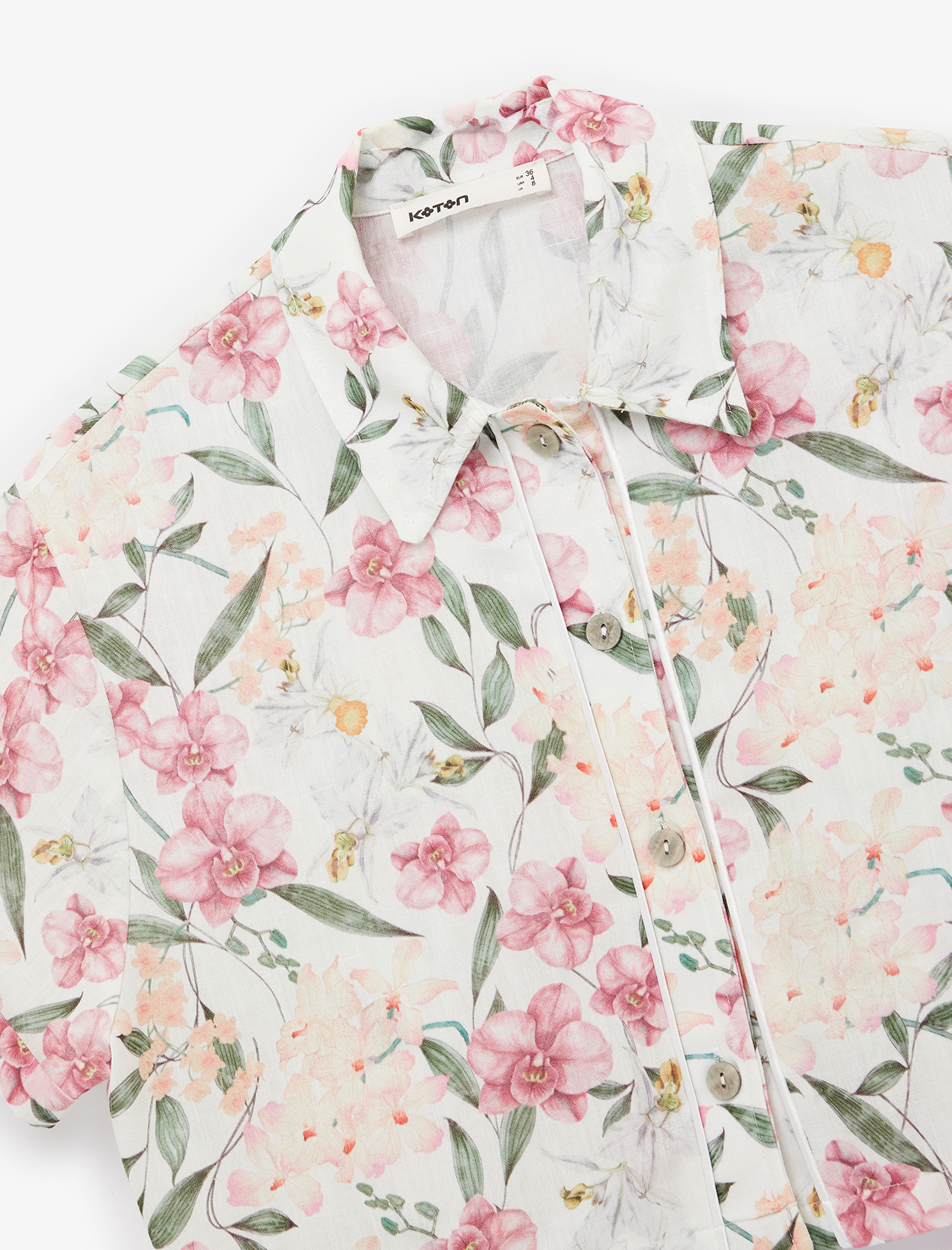   Regular Fit Kısa Kollu Çiçekli Crop Gömlek