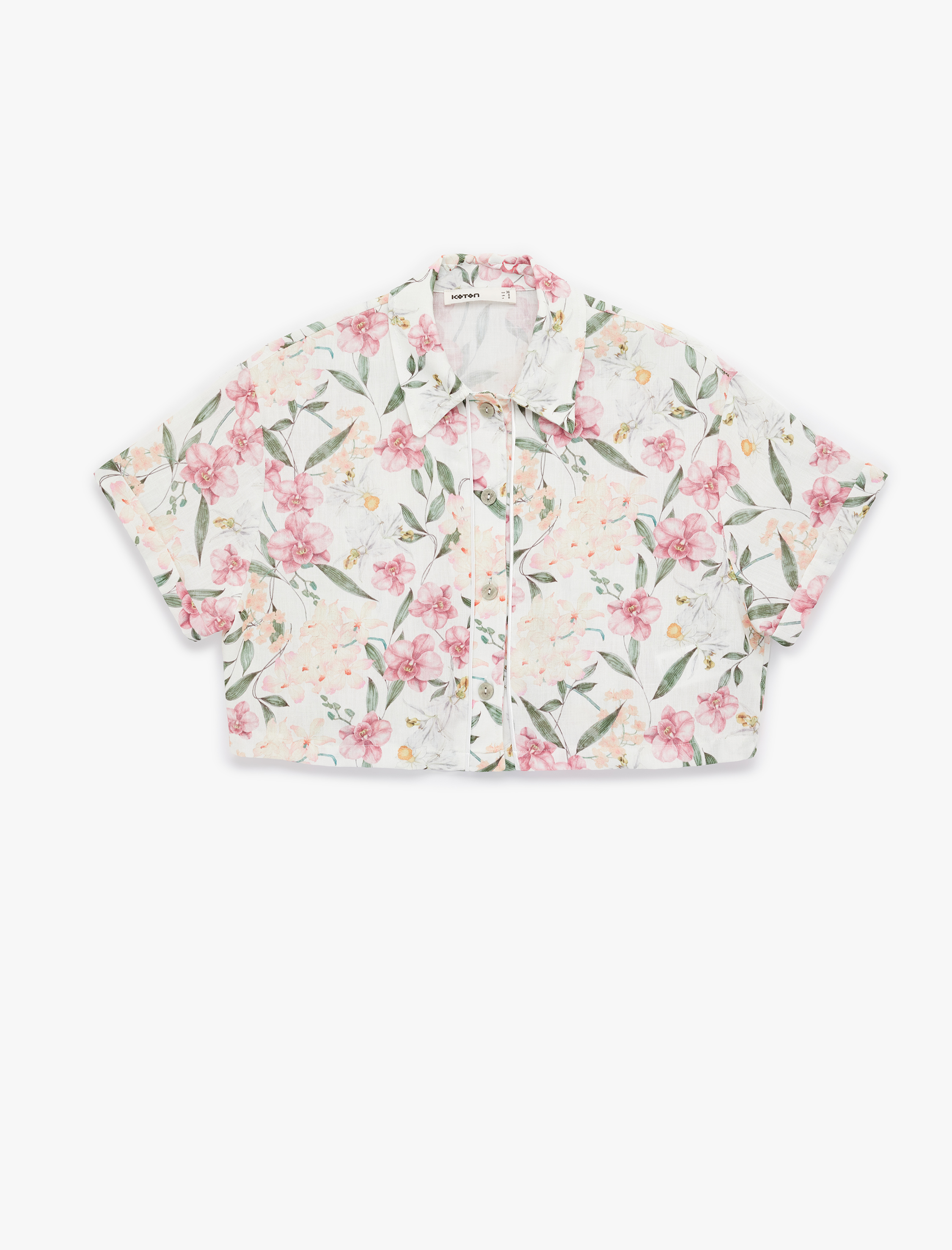   Regular Fit Kısa Kollu Çiçekli Crop Gömlek