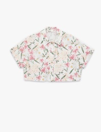 Regular Fit Kısa Kollu Çiçekli Crop Gömlek