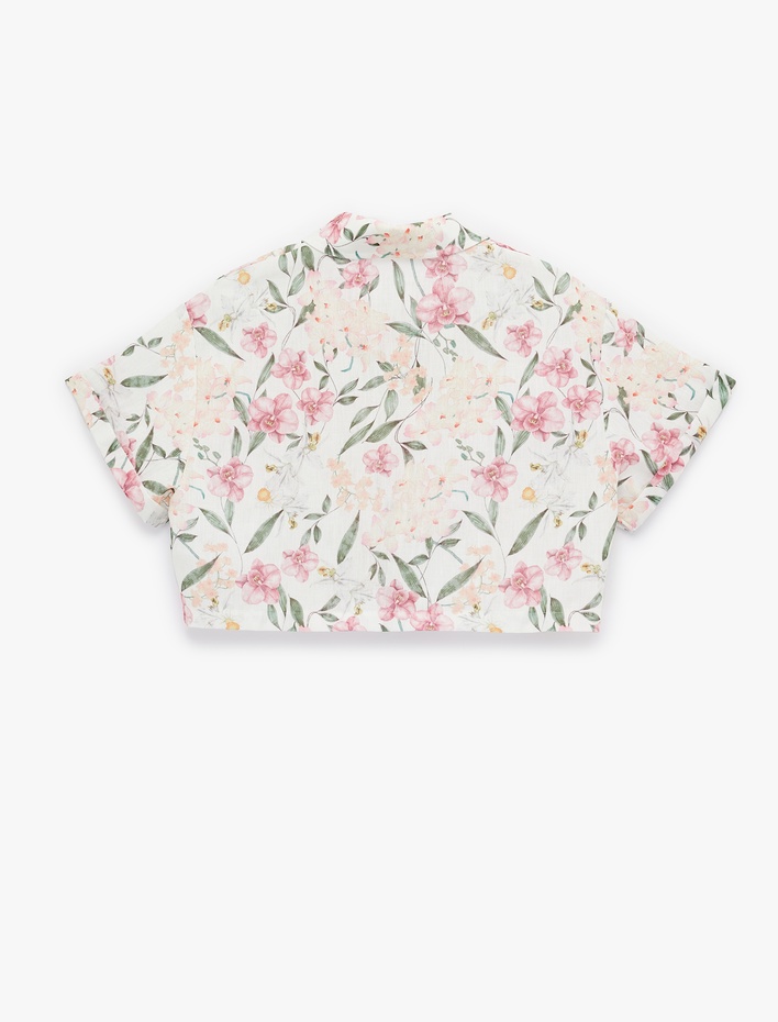  Regular Fit Kısa Kollu Çiçekli Crop Gömlek