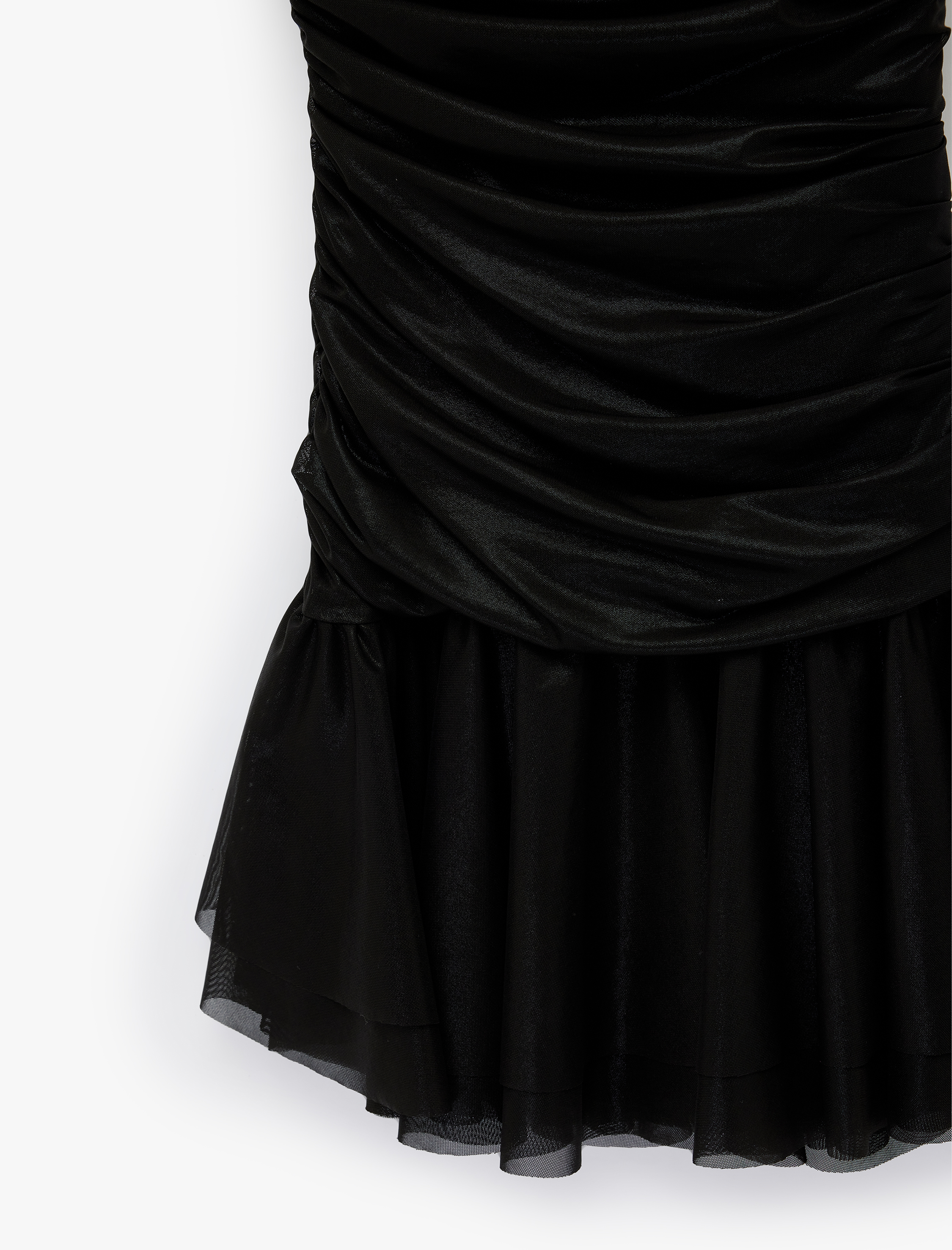   Drapeli Mini Straplez Saten Elbise