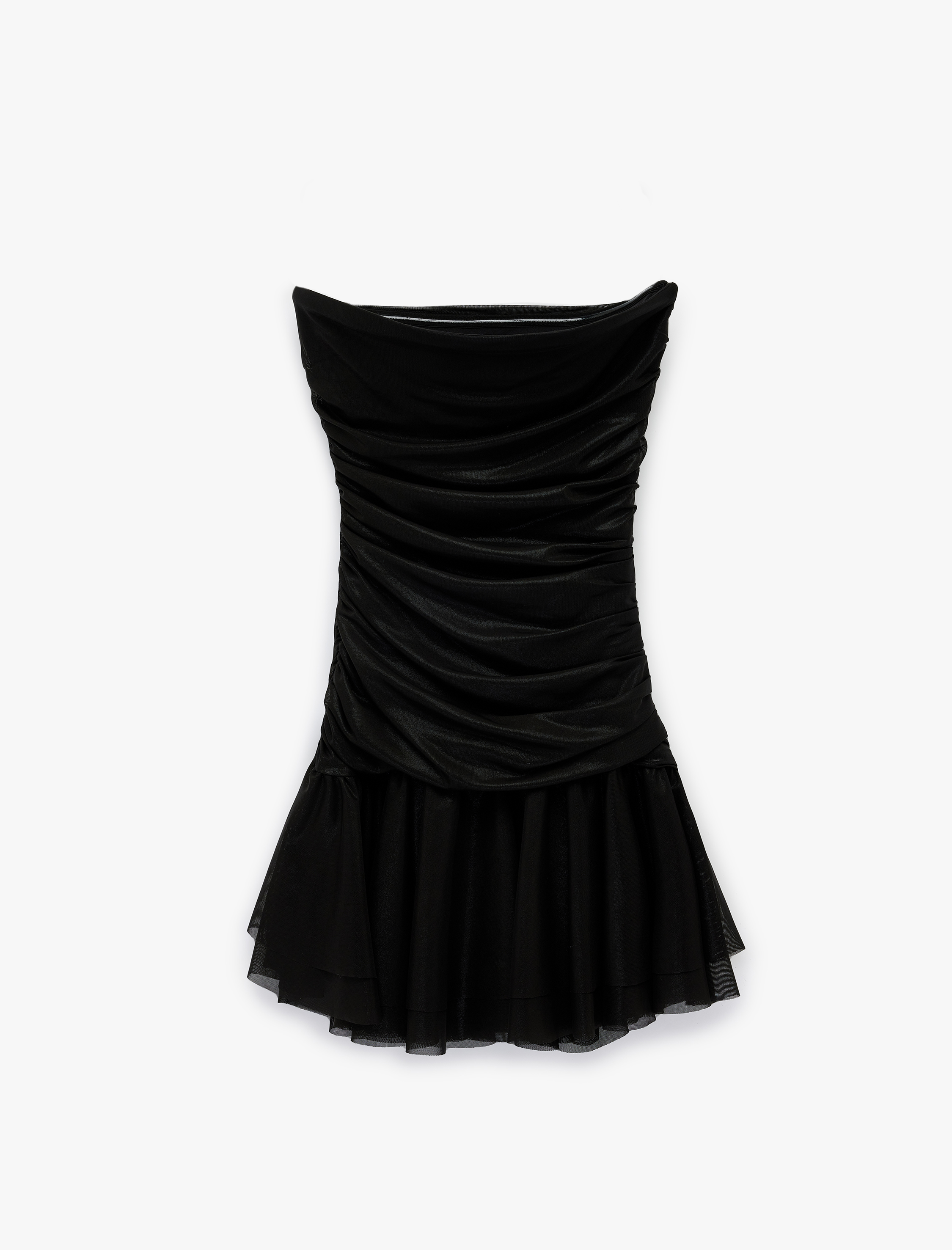   Drapeli Mini Straplez Saten Elbise