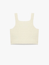 Pamuklu U Yaka Askılı Kroşe Crop Atlet