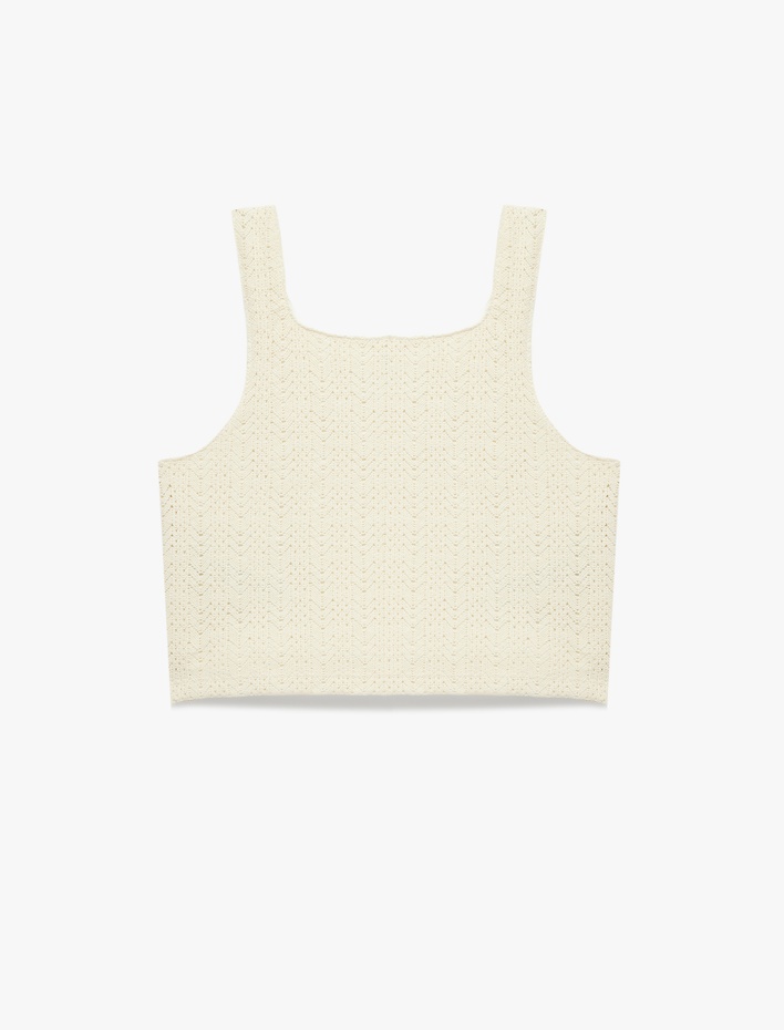 Kız Çocuk Pamuklu U Yaka Askılı Kroşe Crop Atlet