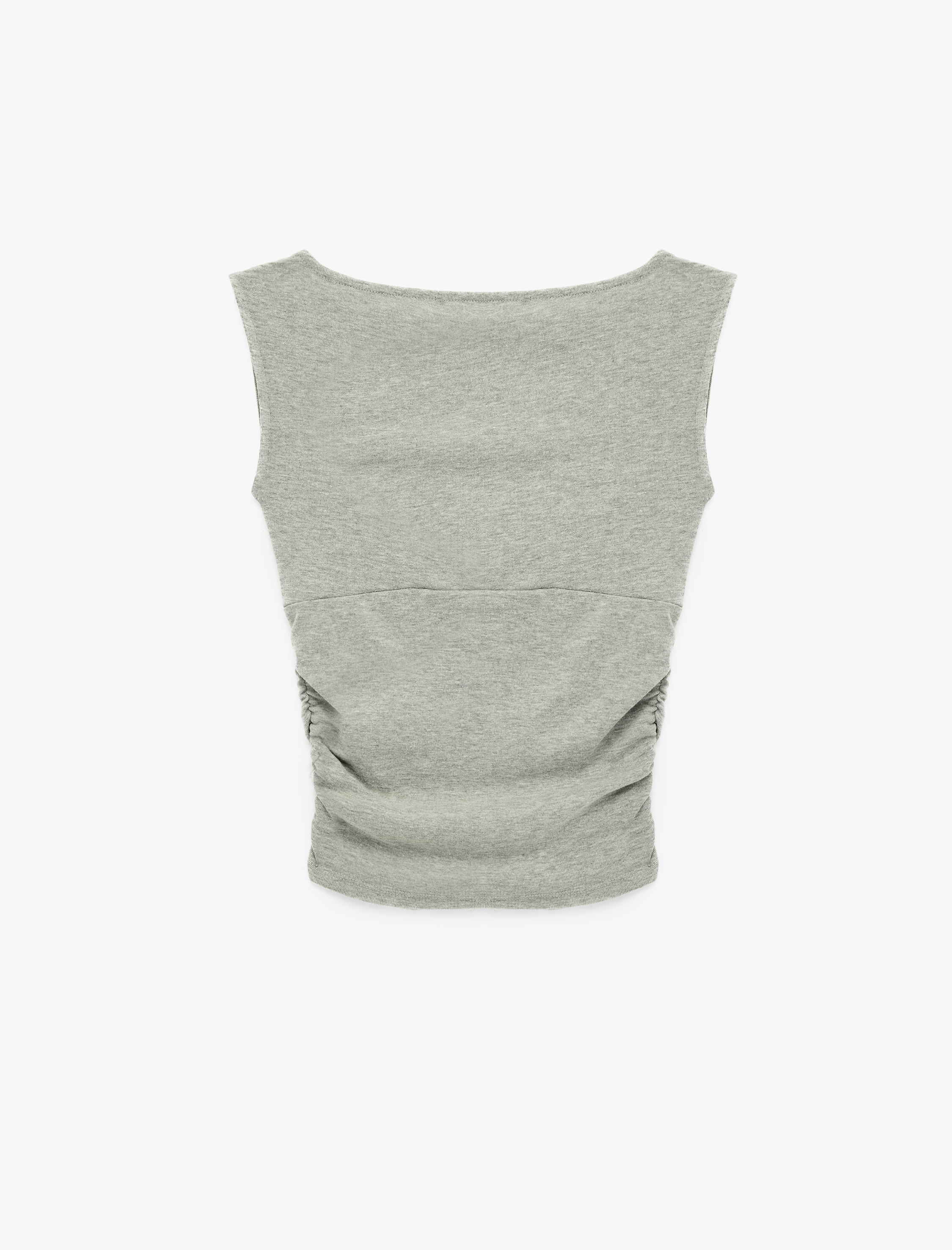   Pamuklu Yanları Drapeli Yuvarlak Yaka Baskılı Sıfır Kol Tişört