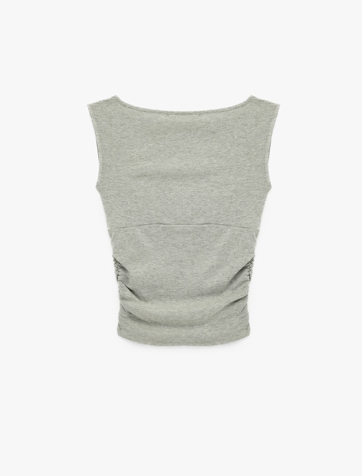  Pamuklu Yanları Drapeli Yuvarlak Yaka Baskılı Sıfır Kol Tişört