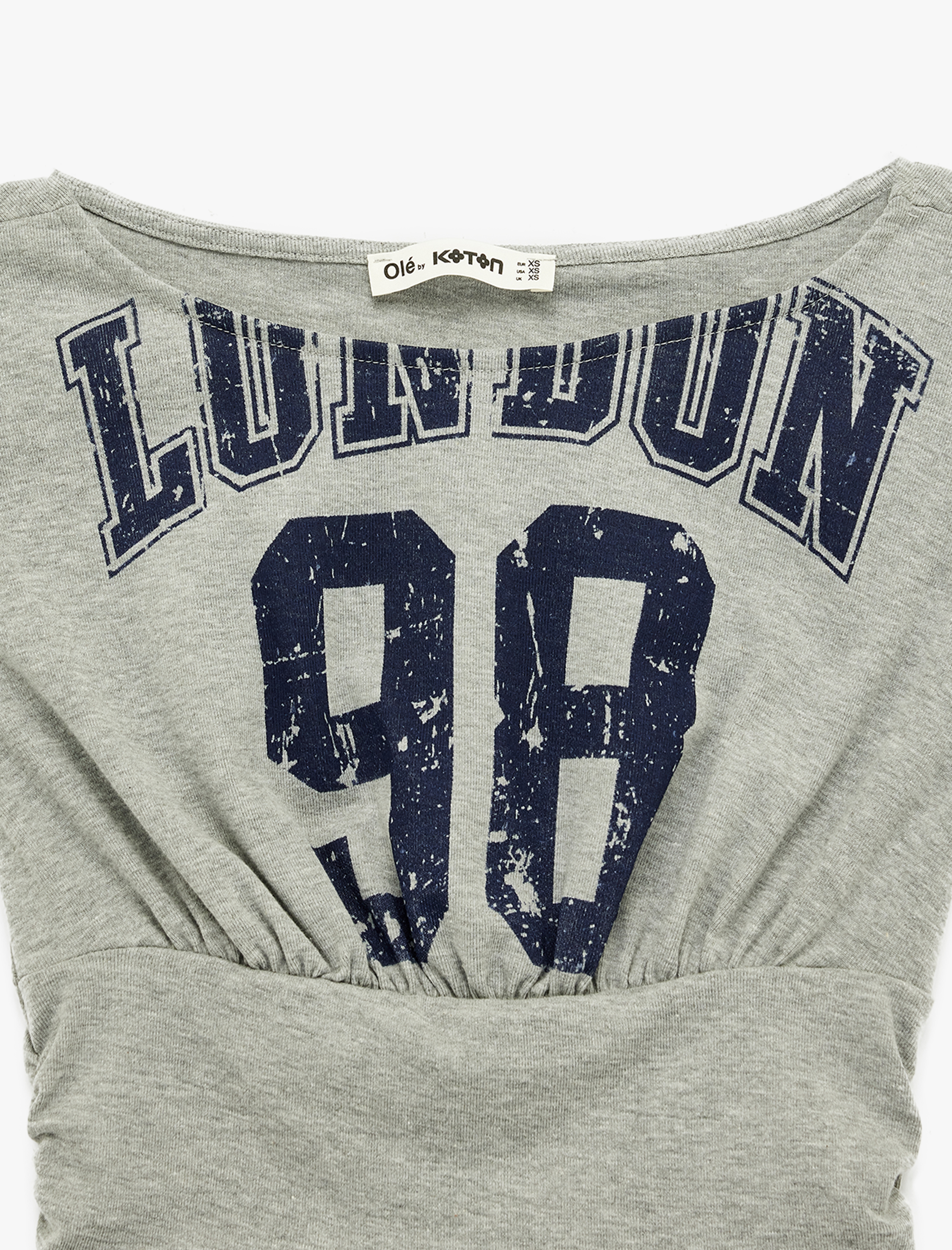   Pamuklu Yanları Drapeli Yuvarlak Yaka Baskılı Sıfır Kol Tişört