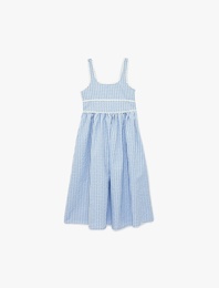 Gipe Detaylı A Kesim Kare Yaka Askılı Pötikareli Elbise