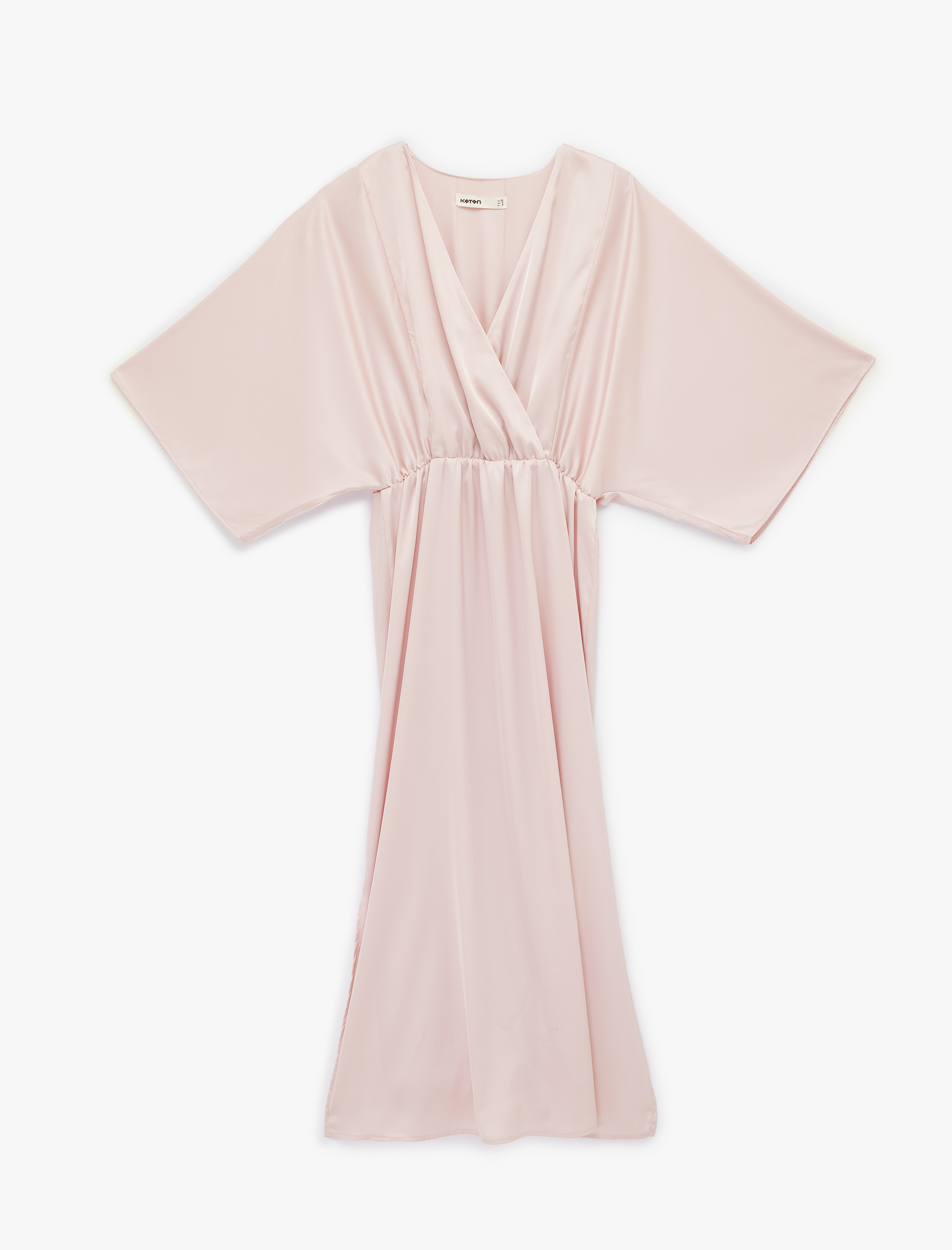   Aerobin Kumaş Bol Kalıp 3/4 Kol Uzun Kruvaze Elbise