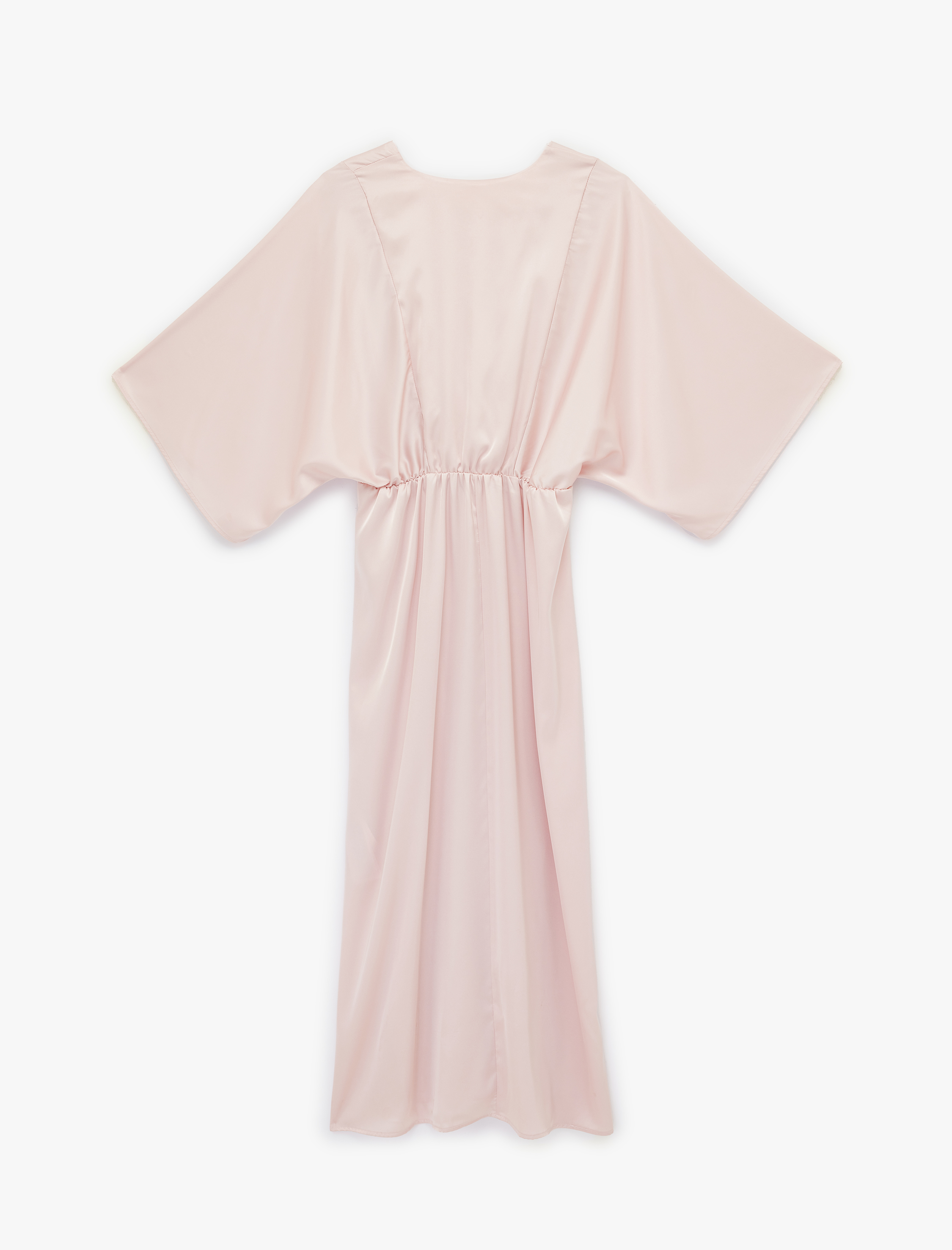   Aerobin Kumaş Bol Kalıp 3/4 Kol Uzun Kruvaze Elbise