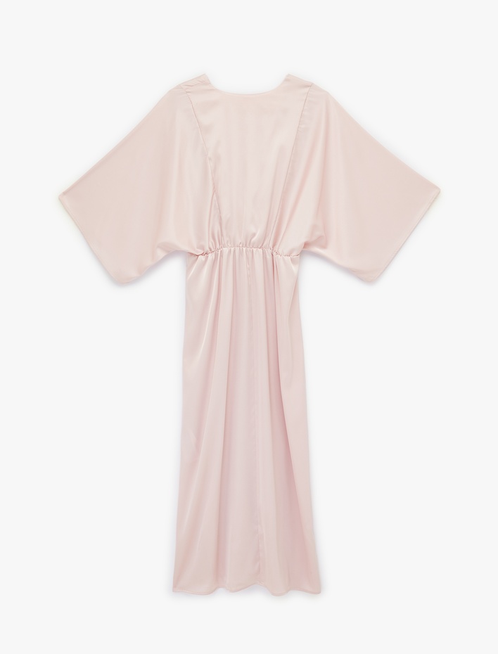  Aerobin Kumaş Bol Kalıp 3/4 Kol Uzun Kruvaze Elbise