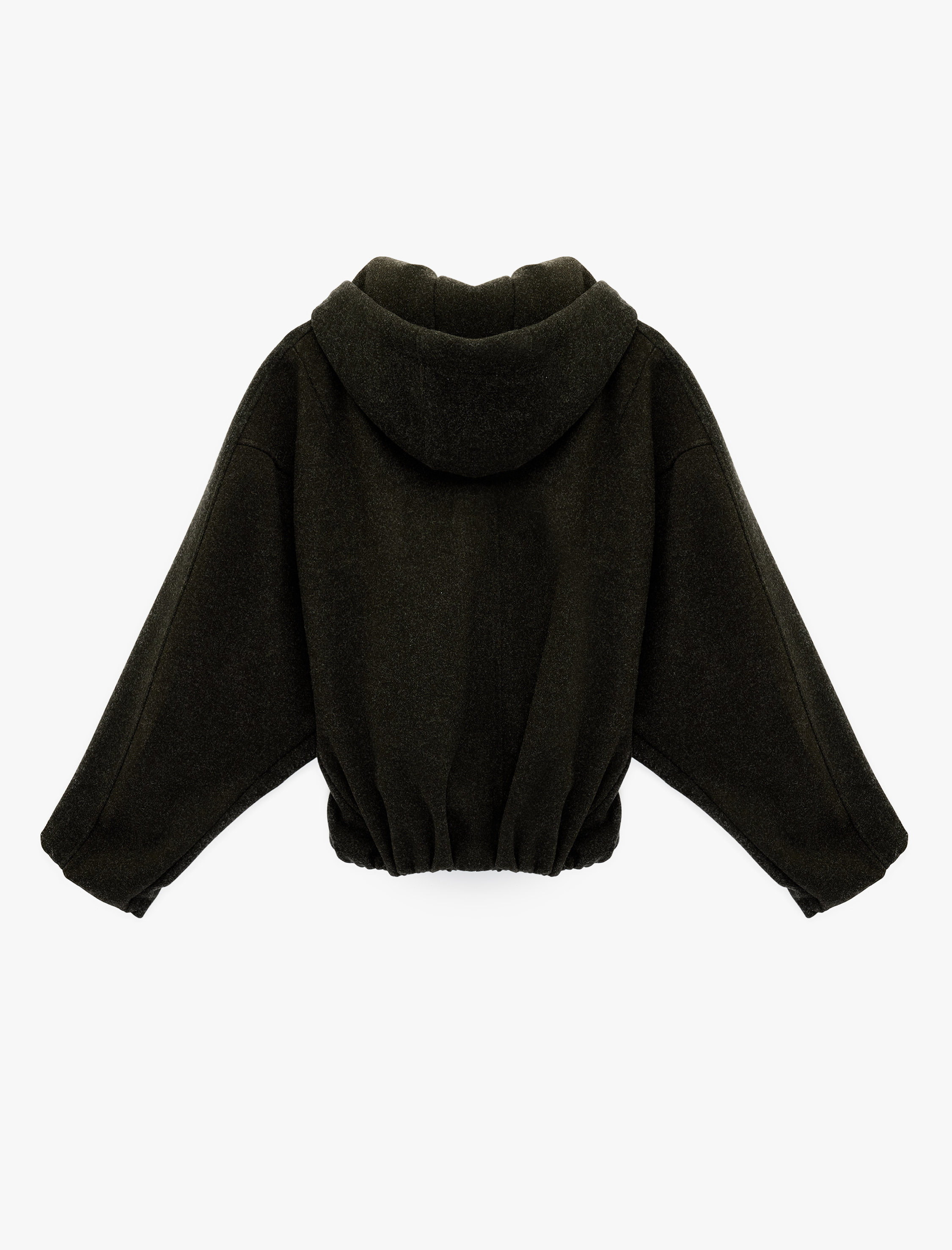   Cepli Fermuarlı Uzun Kollu Kapüşonlu Kaşe Bomber Ceket