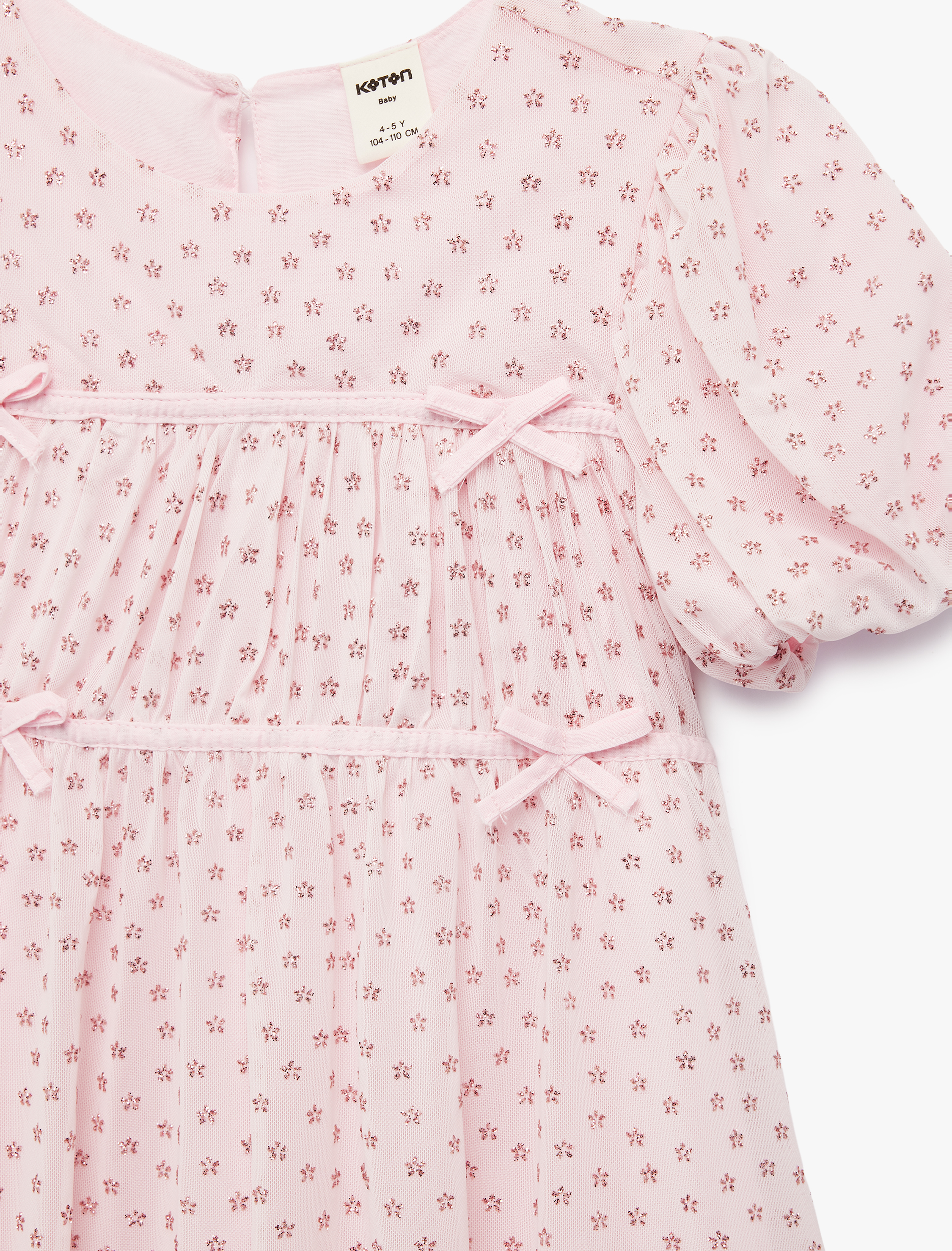  Kız Bebek Kısa Balon Kollu Bisiklet Yaka A Kesim Fiyonklu Çiçekli Elbise