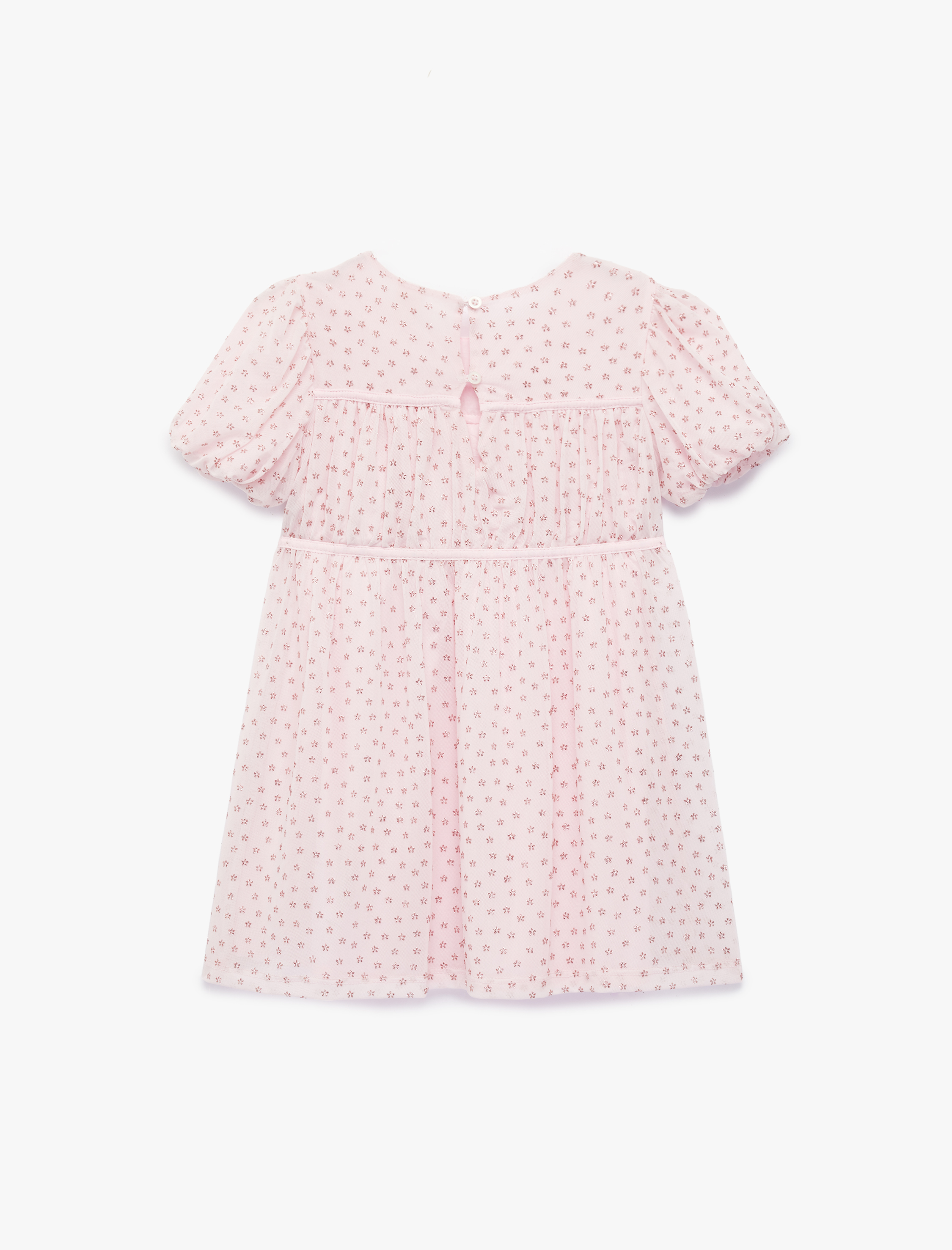 Kız Bebek Kısa Balon Kollu Bisiklet Yaka A Kesim Fiyonklu Çiçekli Elbise