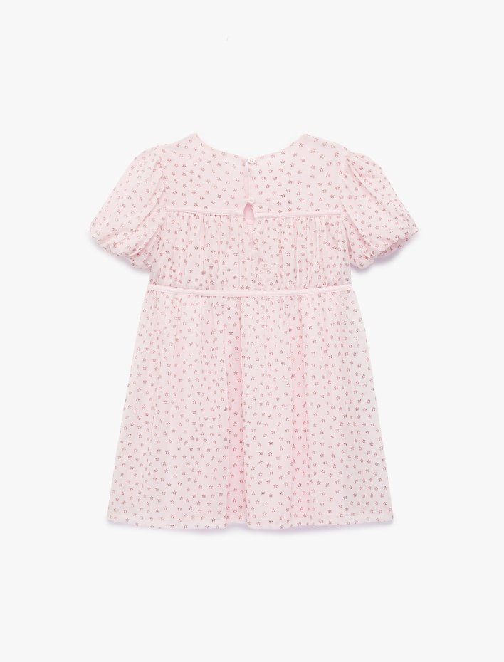 Kız Bebek Kısa Balon Kollu Bisiklet Yaka A Kesim Fiyonklu Çiçekli Elbise