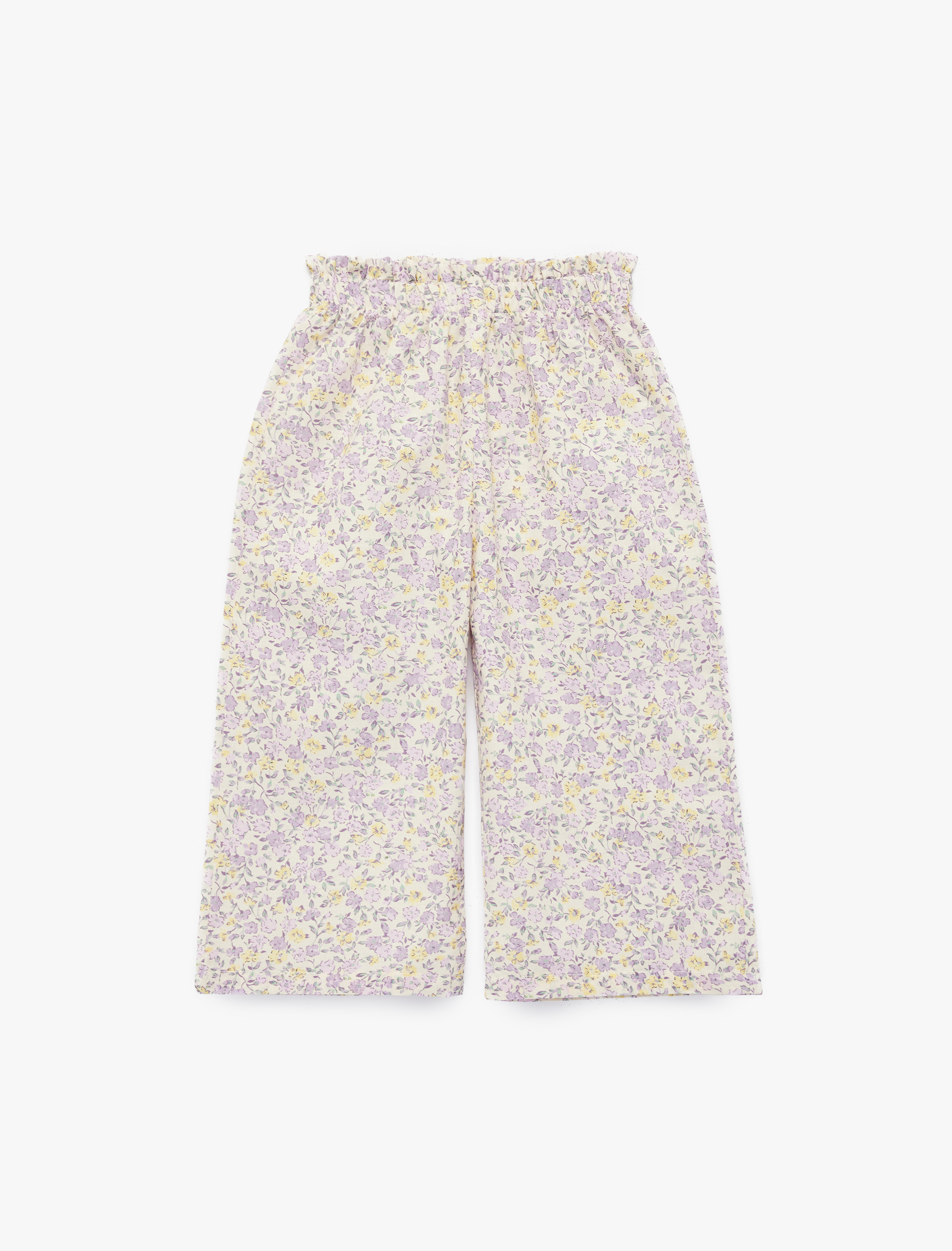  Kız Bebek Pamuklu Beli Lastikli Çiçekli Geniş Paça Oversize Pantolon