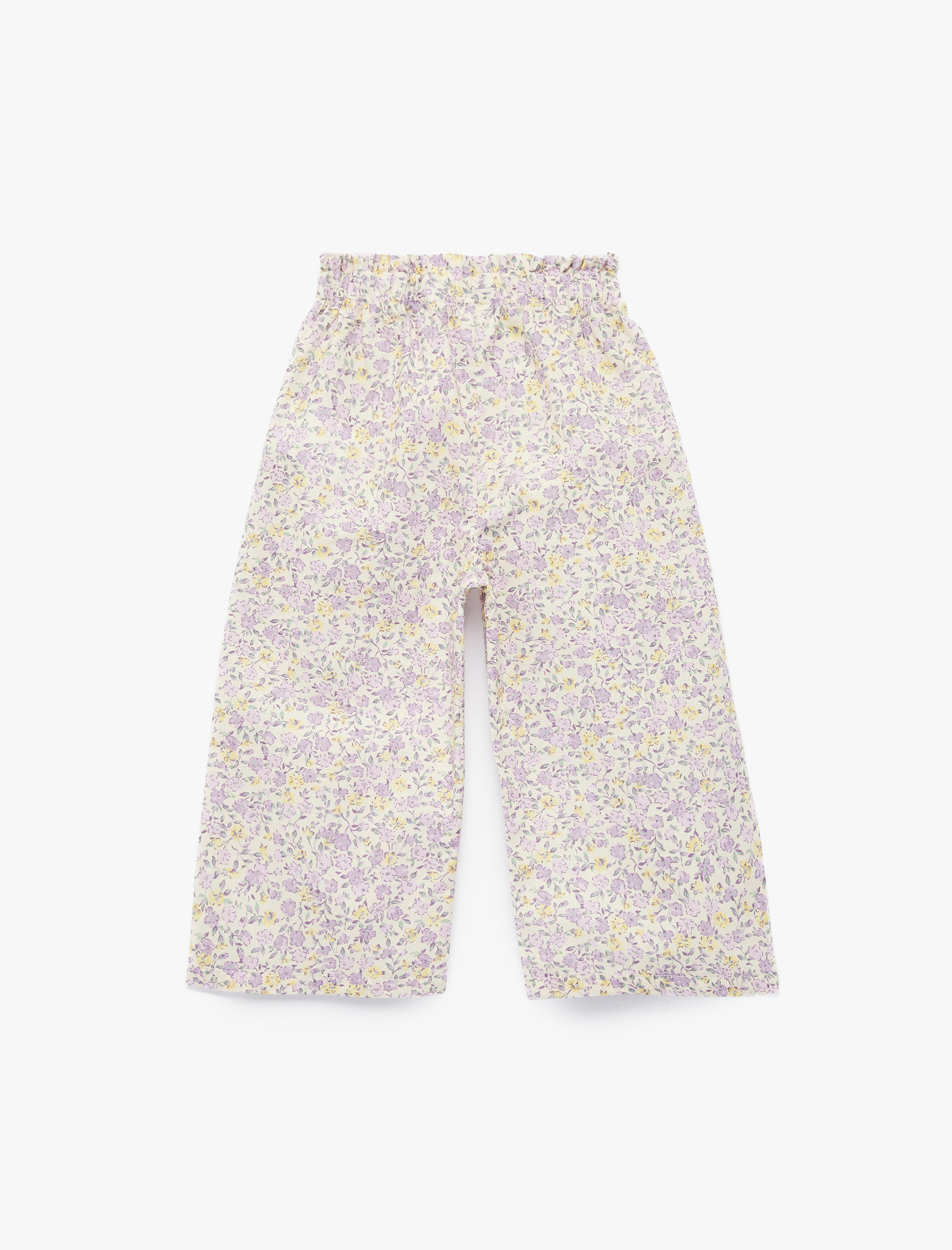  Kız Bebek Pamuklu Beli Lastikli Çiçekli Geniş Paça Oversize Pantolon