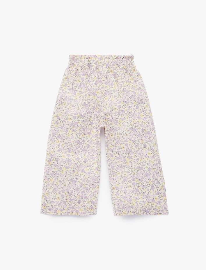Kız Bebek Pamuklu Beli Lastikli Çiçekli Geniş Paça Oversize Pantolon