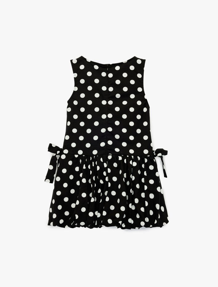 Kız Çocuk Pamuklu Bisiklet Yaka Kolsuz Fiyonk Detaylı Puantiyeli Balon Elbise