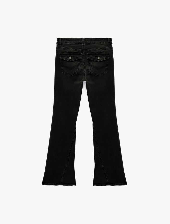  Cepli Yüksek Bel İspanyol Paça Jean Pantolon - Flare Jeans