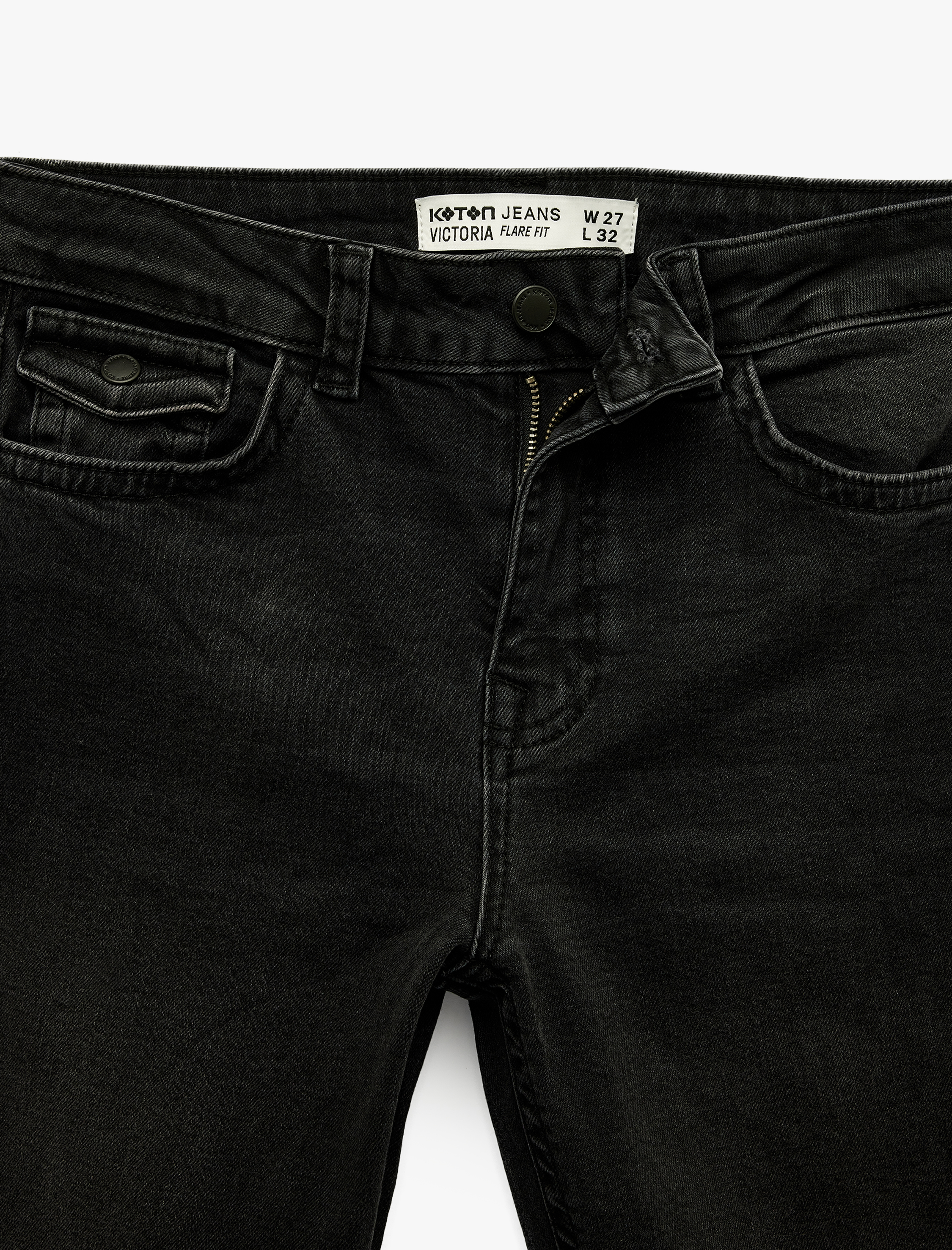   Cepli Yüksek Bel İspanyol Paça Jean Pantolon - Flare Jeans