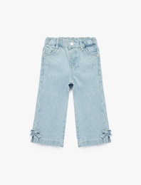 Pamuklu Cep Detaylı Fiyonklu Denim Pantolon