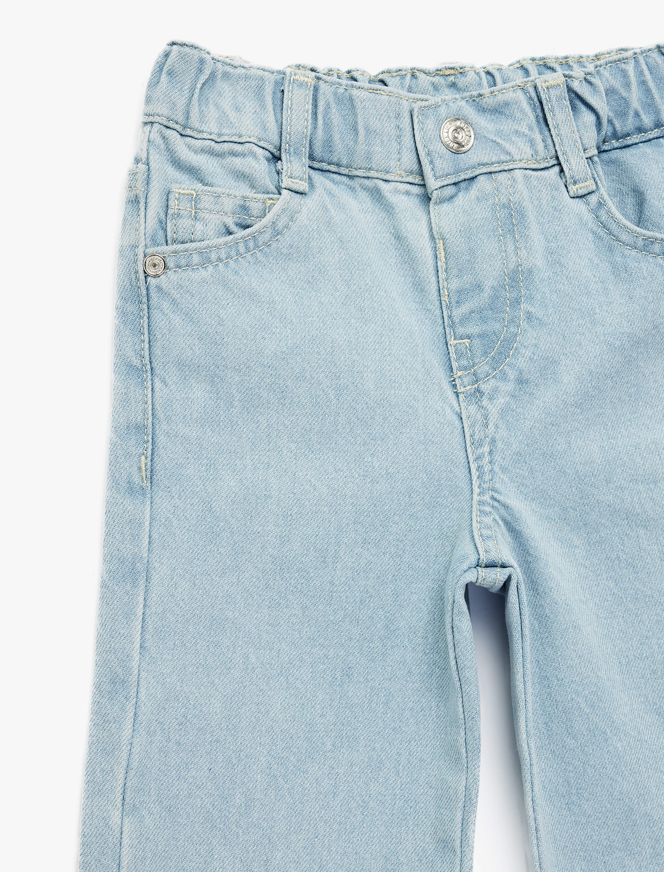  Kız Bebek Pamuklu Cep Detaylı Fiyonklu Denim Pantolon