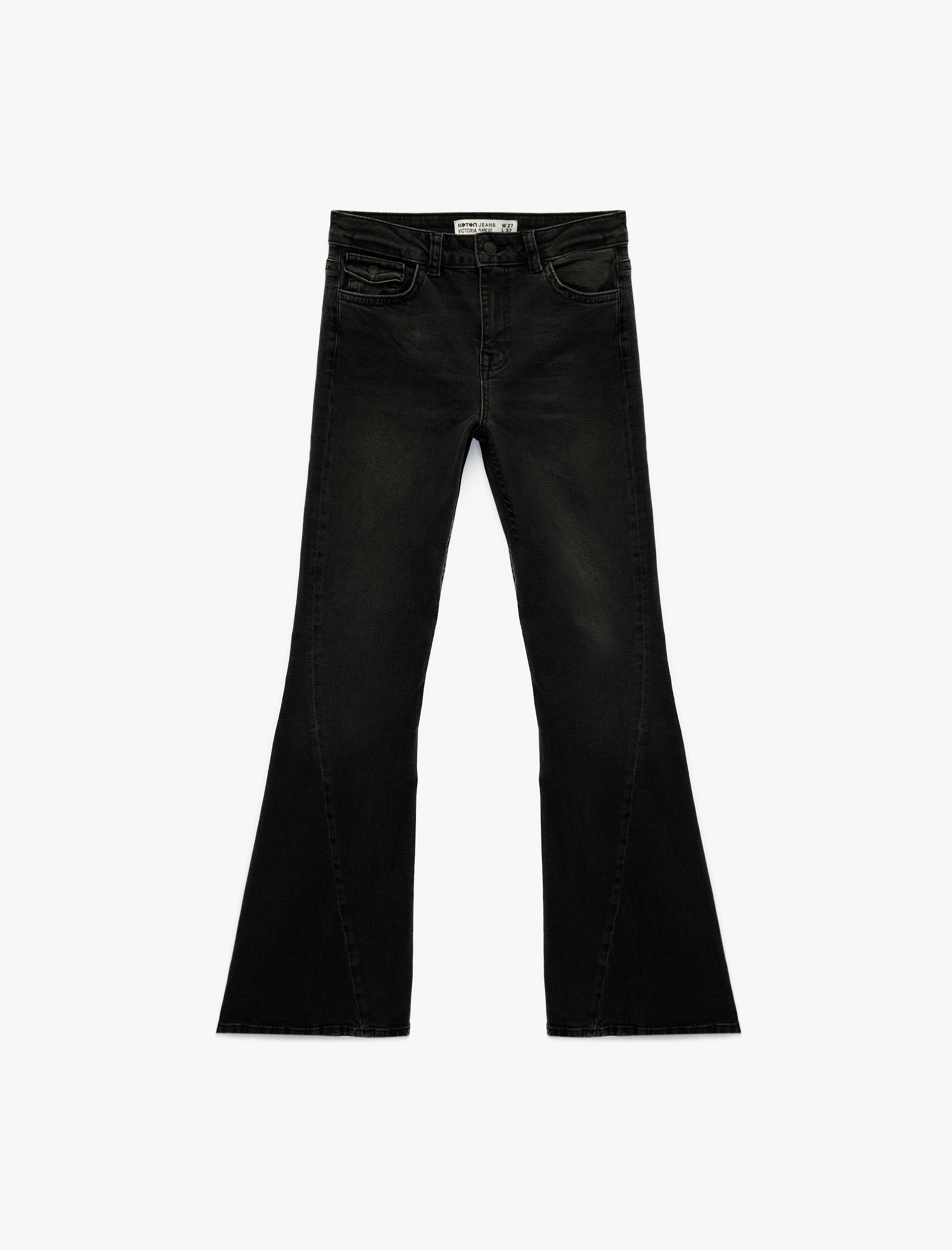   Cepli Yüksek Bel İspanyol Paça Jean Pantolon - Flare Jeans