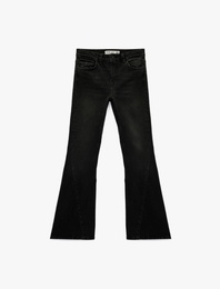 Cepli Yüksek Bel İspanyol Paça Jean Pantolon - Flare Jeans